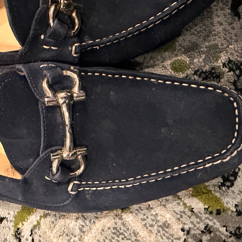Salvatore Ferragamo Dark Blue Loafers with Metallic Accents
